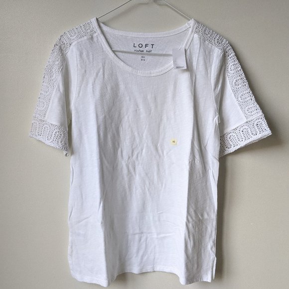 LOFT White Tee with Cotton Lace Details - Picture 1 of 10